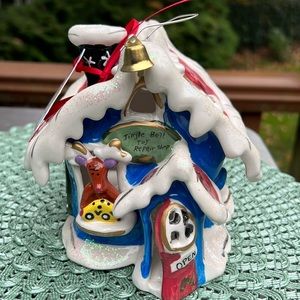 NWT blue sky, Clayworks Christmas, jingle bell toy, repair store, tea light.
